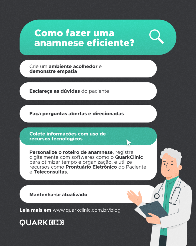 A anamnese é uma entrevista realizada pelo profissional de saúde com o paciente, com o objetivo de colher informações sobre sua história clínica,