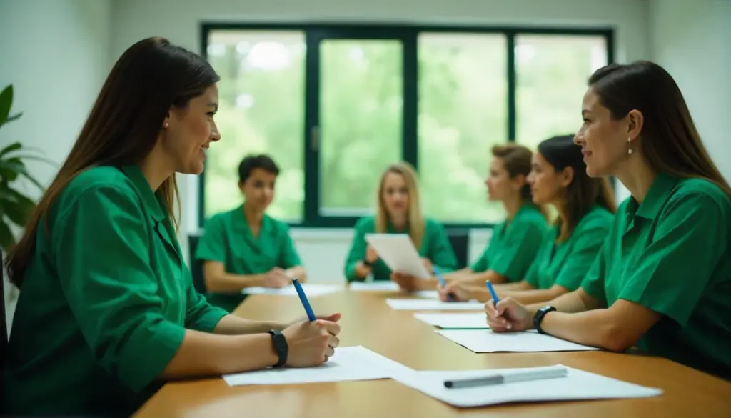 Grupo de profissionais de saúde participando de uma reunião sobre a tabela TUSS, importante para classificação de procedimentos médicos e profissionais de saúde.