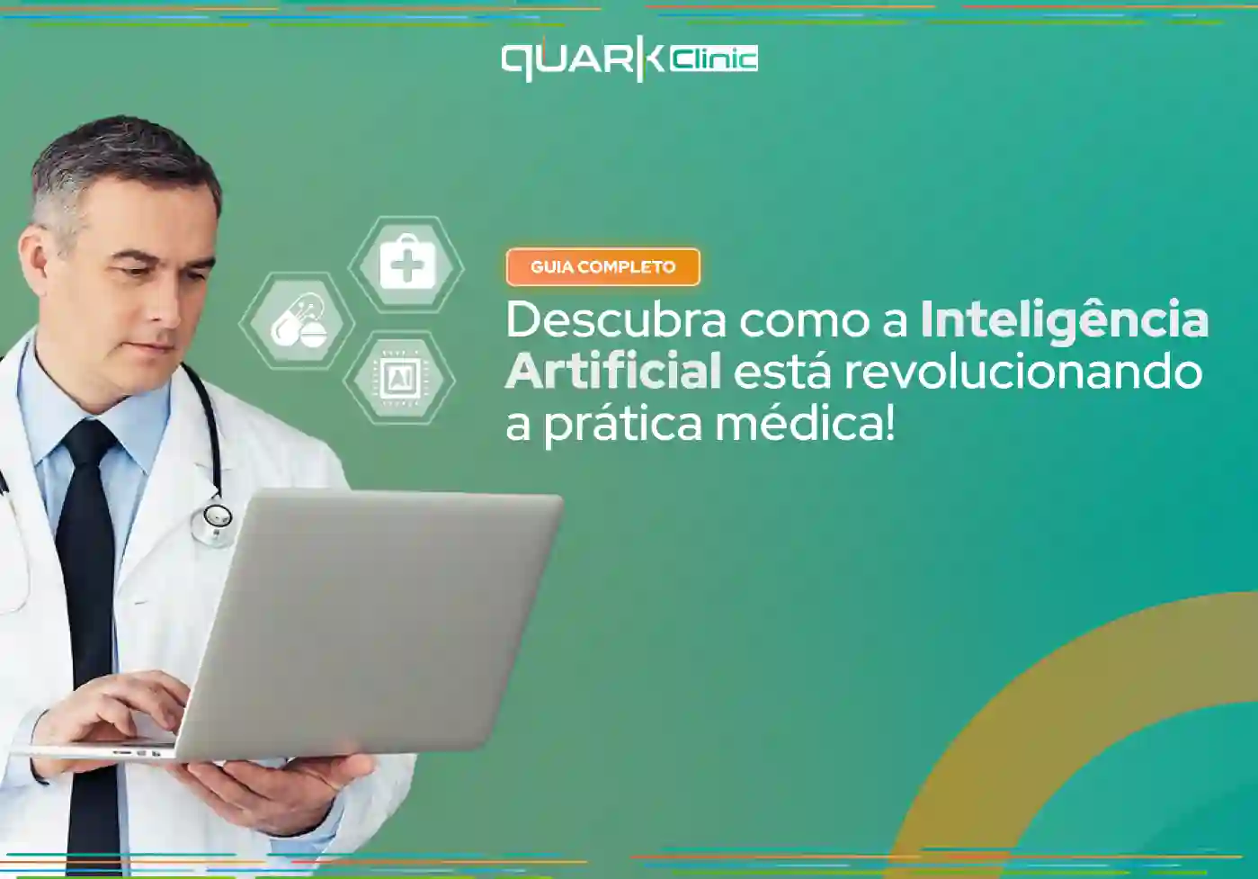 Um médico utilizando um laptop, ilustrando como a Inteligência Artificial revoluciona a prática médica. Descubra mais neste guia completo!