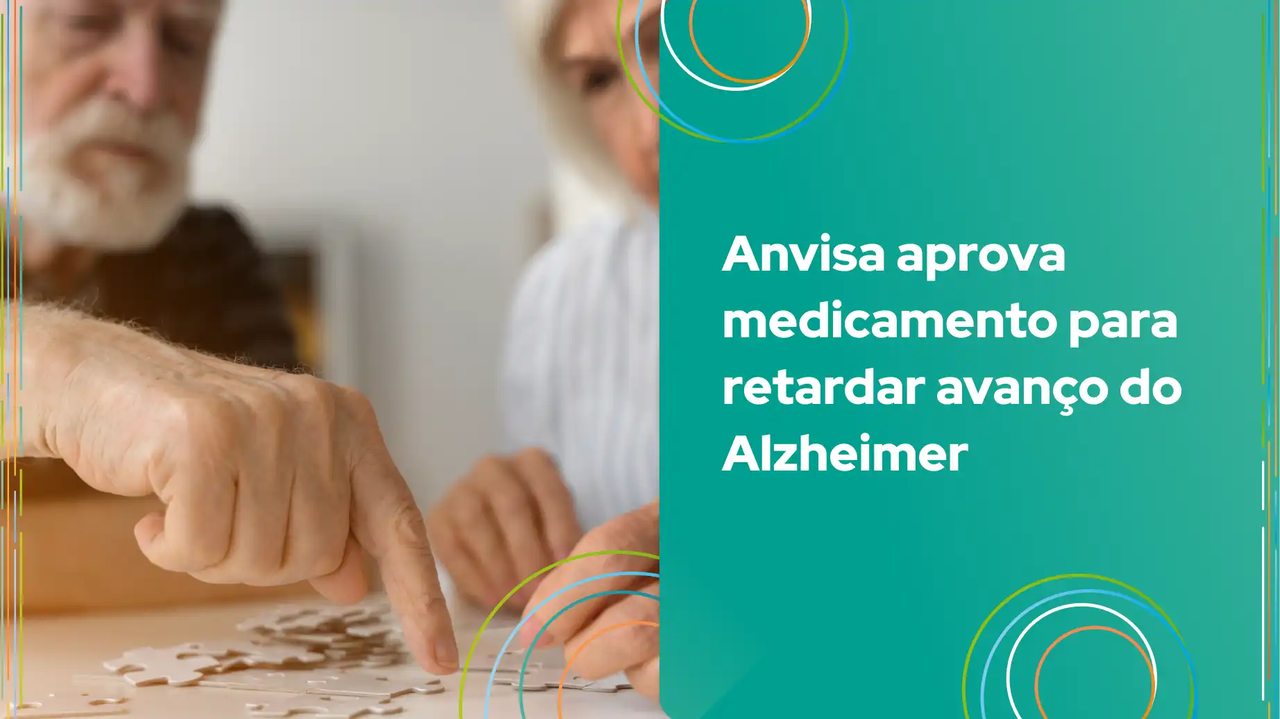 Imagem de pessoas idosas montando um quebra-cabeça, simbolizando atividades cognitivas, com destaque para a aprovação de medicamento pela Anvisa para Alzheimer.
