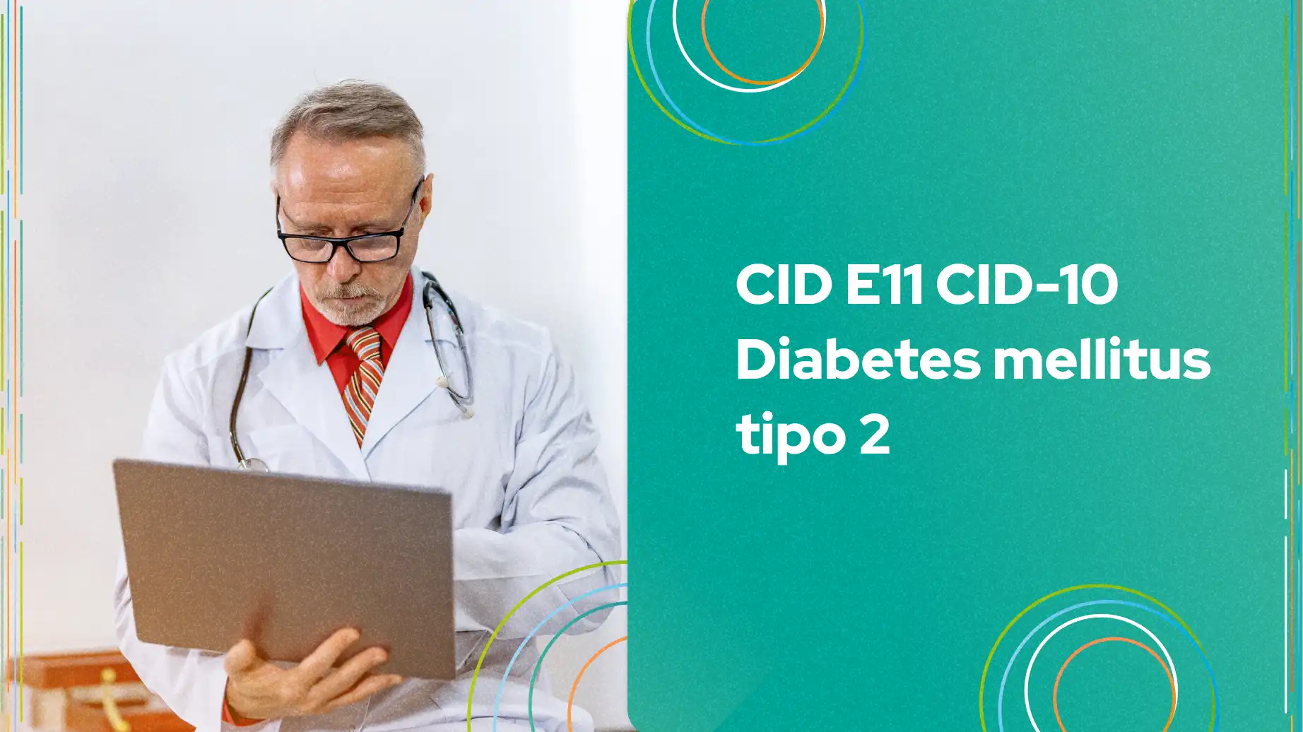 Médico revisando informações sobre diabetes mellitus tipo 2 e classificação CID E11 CID 10 em um ambiente de consulta médica.