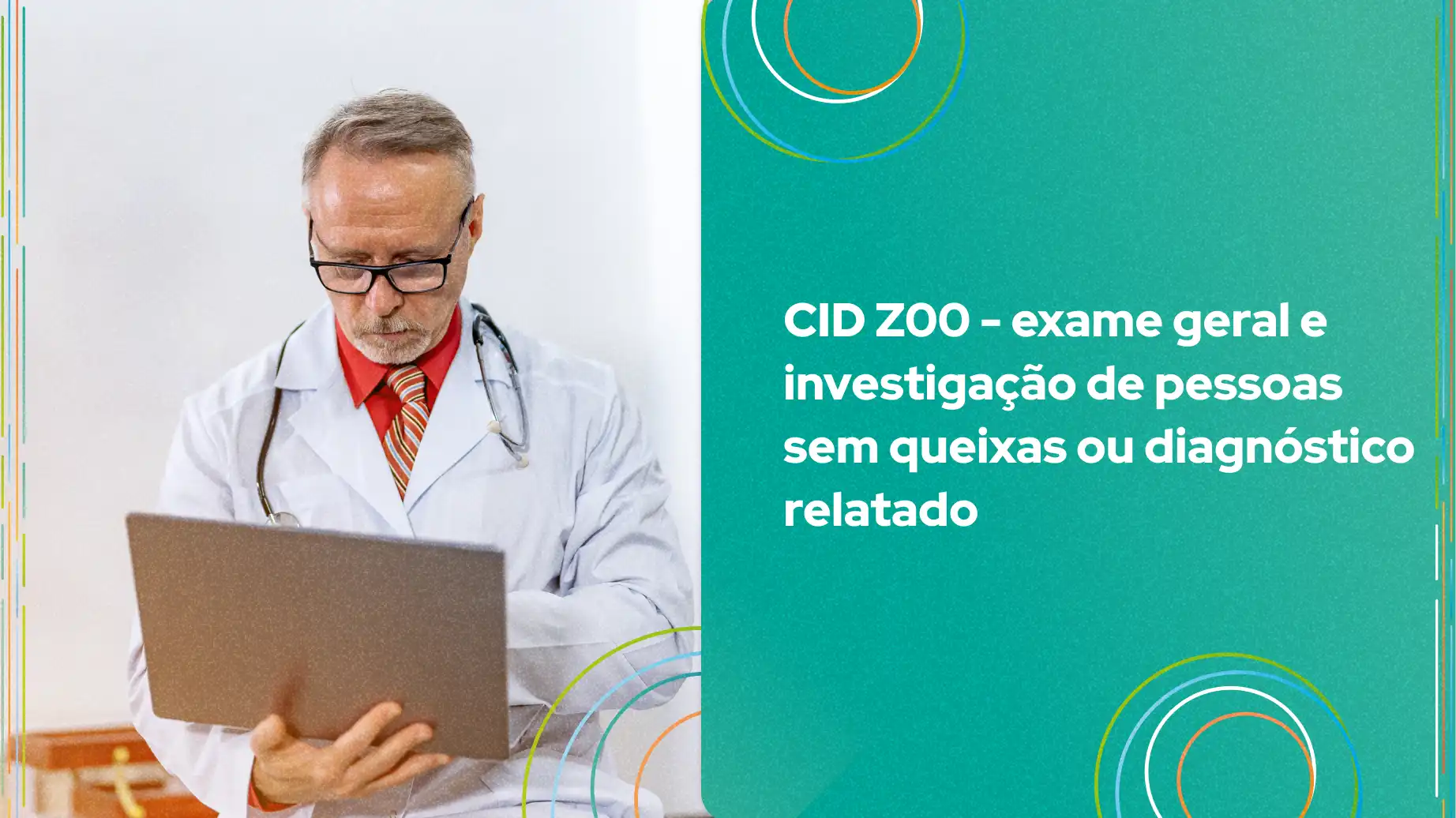 Médico analisando ou documentando informações relacionadas ao CID Z00, que envolve exames gerais e investigação de pessoas sem queixas ou diagnóstico relatado.
