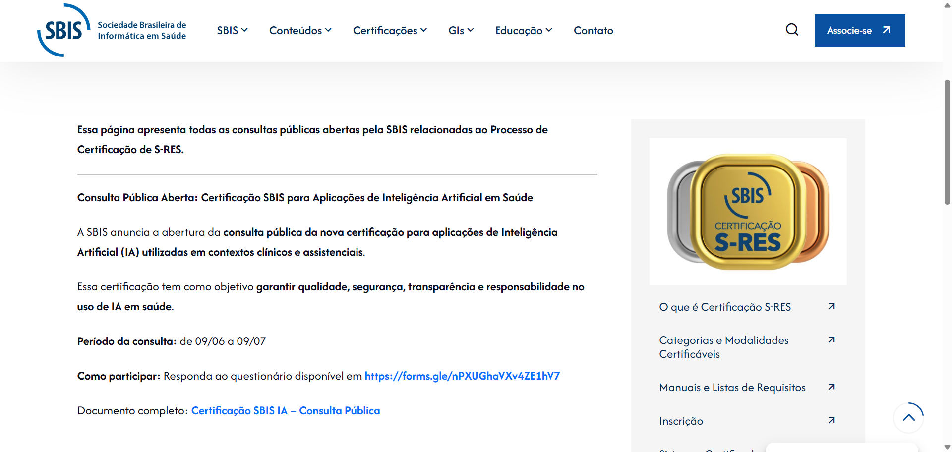 SBIS lança consulta pública para certificar aplicações de Inteligência Artificial na saúde. Proposta define critérios para segurança, qualidade e governança de IA
