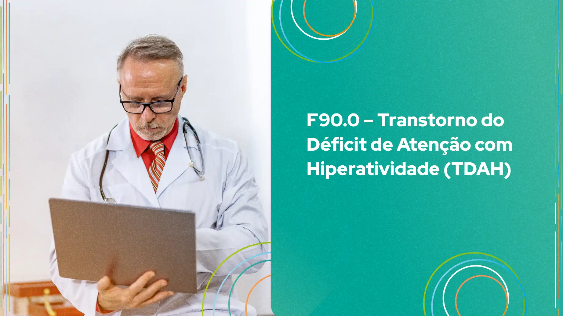 Profissional de saúde analisando informações sobre Transtorno do Déficit de Atenção com Hiperatividade (TDAH) em uma apresentação ou estudo.