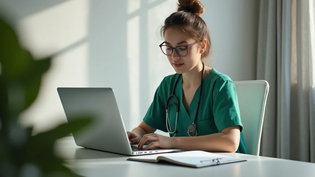 Médico online atendendo paciente por teleconsulta no computador, promovendo saúde de forma prática e segura.