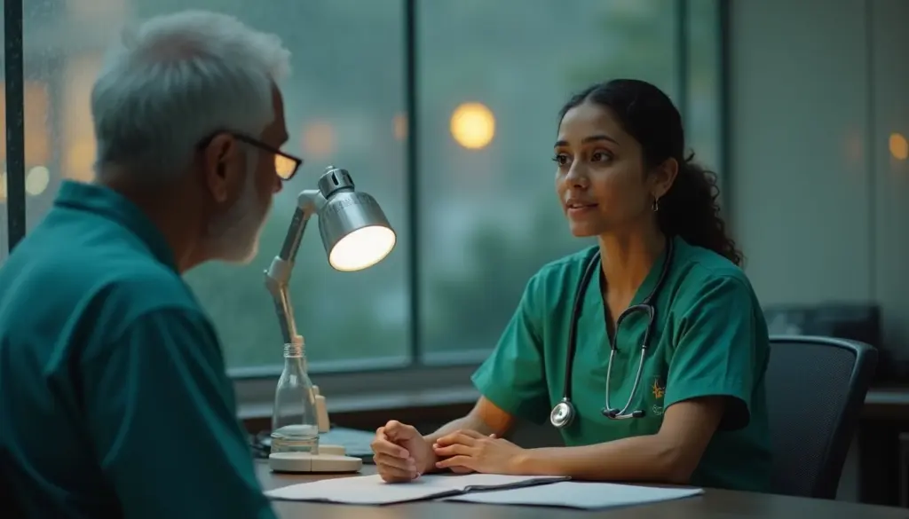 Paciente em consulta com uma médica clínica geral em um consultório, representando atendimento de saúde de qualidade e confiável.