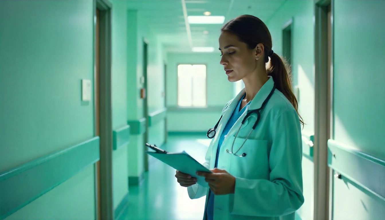 Profissional de saúde avaliando paciente no hospital, representando o CID T78, relacionado a reações alérgicas e anafilaxia.
