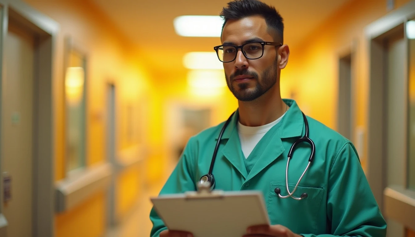 Imagem de médico avaliando diagnósticos relacionados às outras anemias, código CID D64, em ambiente hospitalar para conscientização e estudo.
