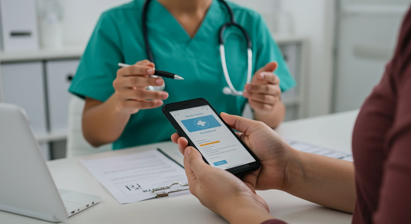 Profissional de saúde realizando uma receita médica online através de um aplicativo, mostrando a facilidade de obter receitas médicas digitais. Ideal para quem busca comodidade e agilidade no cuidado com a saúde.