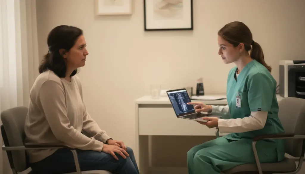 Avaliação médica sendo realizada por profissional de saúde com paciente em consulta, destacando a importância do procedimento para a saúde e o bem-estar.